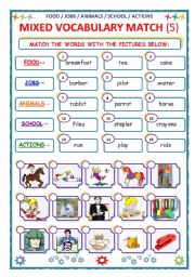 English Worksheet: MIXED VOCABULARY - MATCH - Part 5