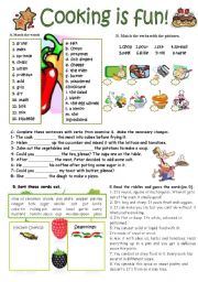 English Worksheet: COOKING VERBS, KITCHEN UTENSILS and SEASONINGS (KEY INCLUDED)