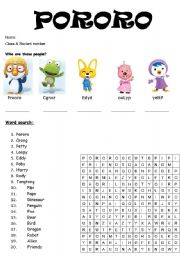 English worksheet: Pororo Word Search