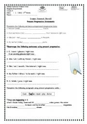 English Worksheet: present prgressive statement