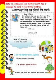 English Worksheet: a message from the earth