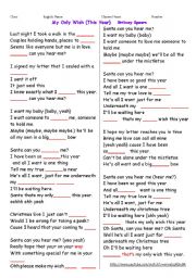 English Worksheet: song my only wish 