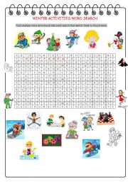 English Worksheet: Winter Activities Word Search