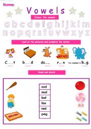 English Worksheet: vowels and cvc words