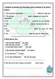 English Worksheet: Present Perfect Continuous