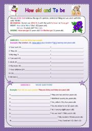 English Worksheet: How old and to be
