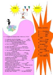 English Worksheet: present  perfect tense 2 For and Since