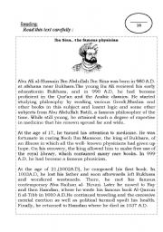 English Worksheet: Ibn Sina: A famous physician