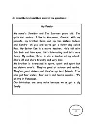 English Worksheet: My family