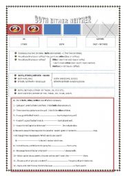 English Worksheet: Use of words EITHER NEITHER AND BOTH
