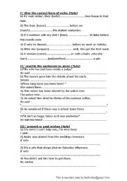 English Worksheet: 3 exercises about : wishes / passive voice / reported speech / perfect form 