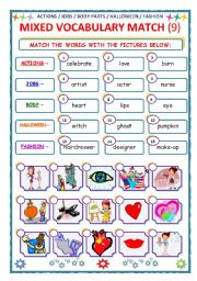 English Worksheet: MIXED VOCABULARY - MATCH - Part 9