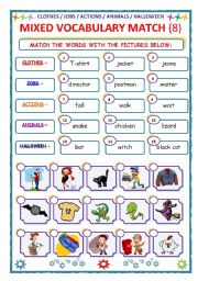 English Worksheet: MIXED VOCABULARY - MATCH - Part 8