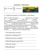 English Worksheet: Was/Wasnt - Were/Werent Worksheet