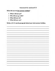 English worksheet: last summer holiday