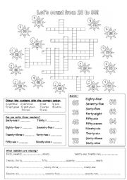English Worksheet: numbers from 20 to 99