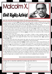 English Worksheet: Malcolm X - Civil Rights Activist