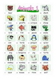 English Worksheet: Pictionary***Animals 1