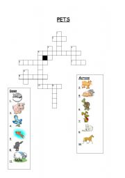 English Worksheet: Pets crossword puzzle
