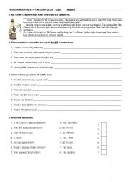 English Worksheet: Worksheet Past Simple of TO BE