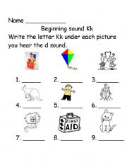 English Worksheet: Beginning sounds Kk 