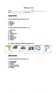 English worksheet: ADJECTIVES AND APPLIANCES