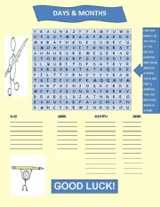 Days of the Week & Months Wordsearch