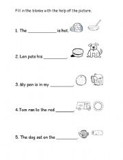 English worksheet: Short vowel sounds /a/ and /o/