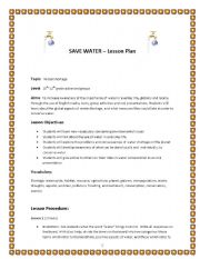 English Worksheet: Save water -  lesson plan