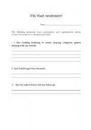 English Worksheet: Fix that sentence
