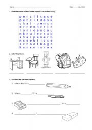 English worksheet: School objects