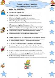 English Worksheet: Tenses - revision of negatives.Present and Past.