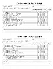 English Worksheet: Peer Rating Form for Oral Presentations