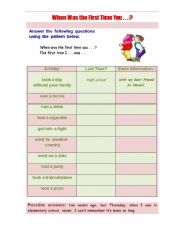 English worksheet: When Was The First Time?