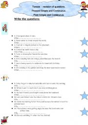 English Worksheet: Tenses revision - making questions.