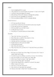 English Worksheet: mixed exercises: passive, conditionals, verbs and reported