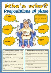 English Worksheet: Who is who  - Prepositions of place