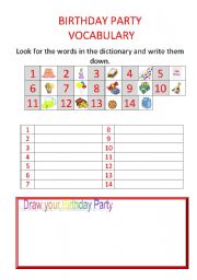 English Worksheet: Birthday Vocabulary