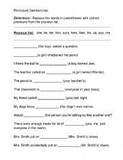 English Worksheet: Pronoun Worksheet