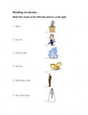 English worksheet: Wedding vocabulary