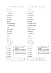 English Worksheet: prepositions of time