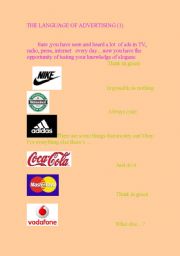 English Worksheet: The language of advertisement (1st part)