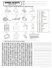 English Worksheet: CLASSROOM OBJECTS (practice sheet)