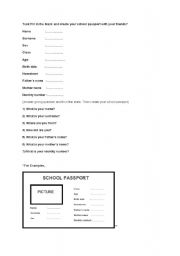 English Worksheet: Create your school passport