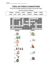 English Worksheet: Hobbies & Family Crossword *Editable