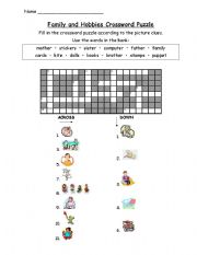 English Worksheet: Hobbies & Family Crossword *Editable