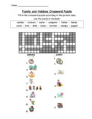 English worksheet: Hobbies & Family Crossword *Editable