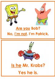 English Worksheet: verb to be flashcards-Spongebob (part3)