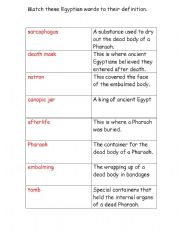 English worksheet: egyptian definitions