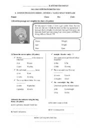 English Worksheet: 6th grade, first term, first examination